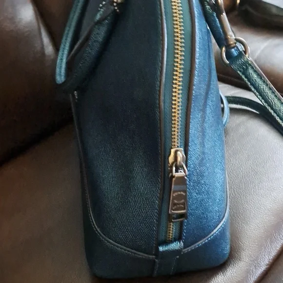 Coach Sierra Satchel in Metallic Dark Teal w/crossbody so Unique And Beautiful - Picture 9 of 13